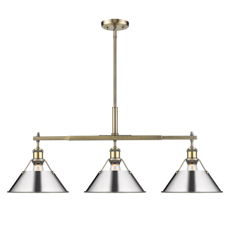 Golden - 3306-LP AB-CH - Three Light Linear Pendant - Orwell AB - Aged Brass