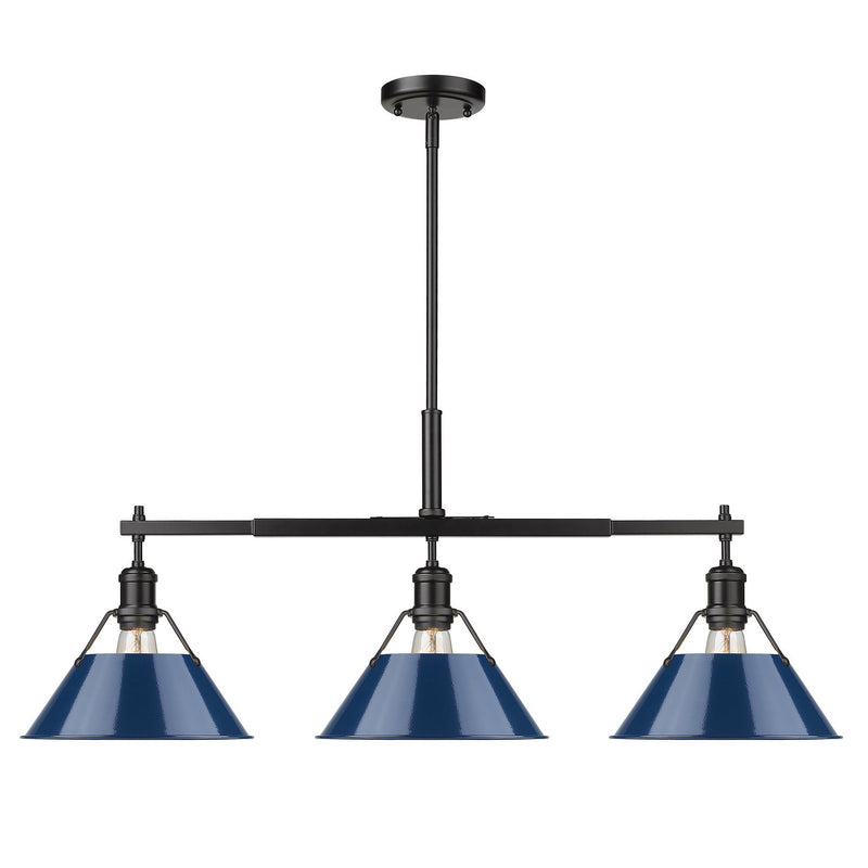 Golden - 3306-LP BLK-NVY - Three Light Linear Pendant - Orwell BLK - Matte Black