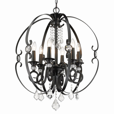 Golden - 1323-6 BLK - Six Light Chandelier - Ella BLK - Matte Black