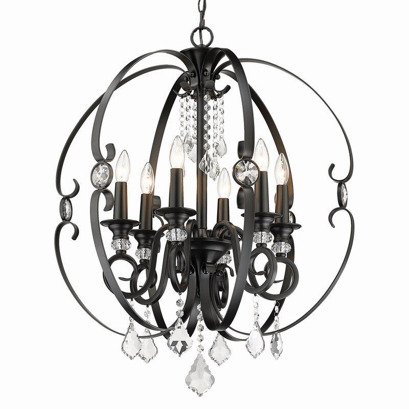 Golden - 1323-6 BLK - Six Light Chandelier - Ella BLK - Matte Black