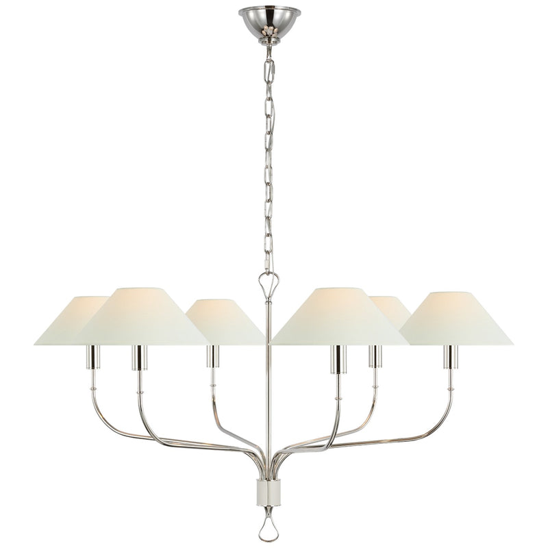 Visual Comfort Signature - AL 5006PN/PAR-L - LED Chandelier - Griffin - Polished Nickel And Parchment Leather