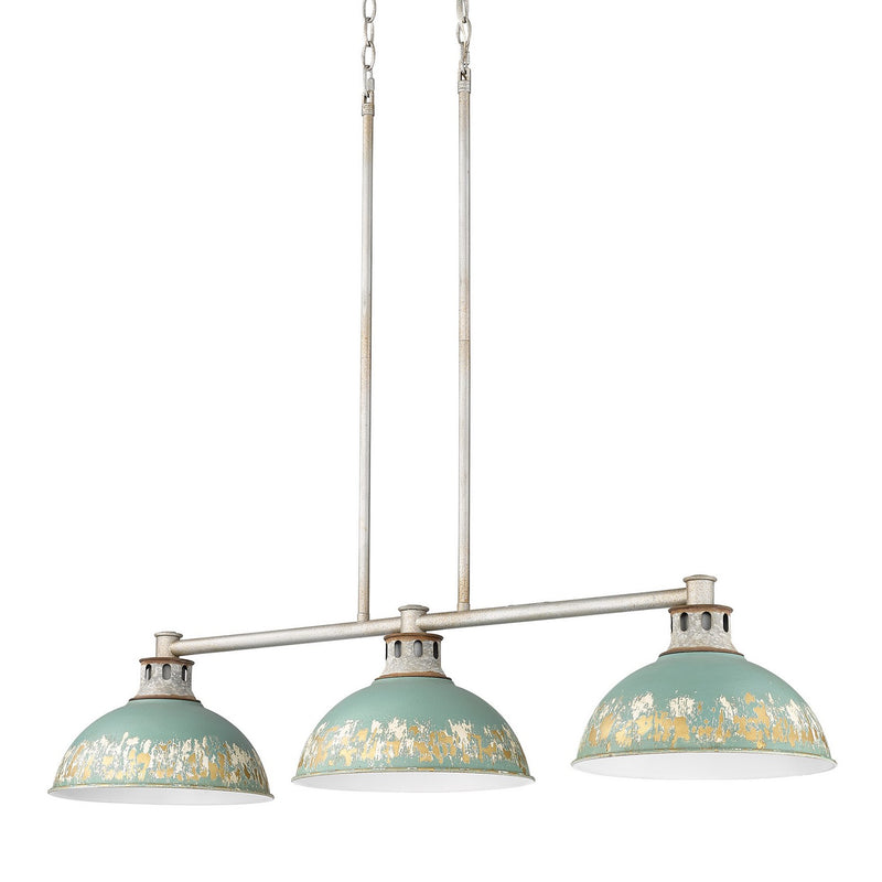 Golden - 0865-3LP AGV-TEAL - Three Light Linear Pendant - Kinsley - Aged Galvanized Steel