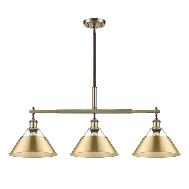 Golden - 3306-LP AB-BCB - Three Light Linear Pendant - Orwell AB - Aged Brass