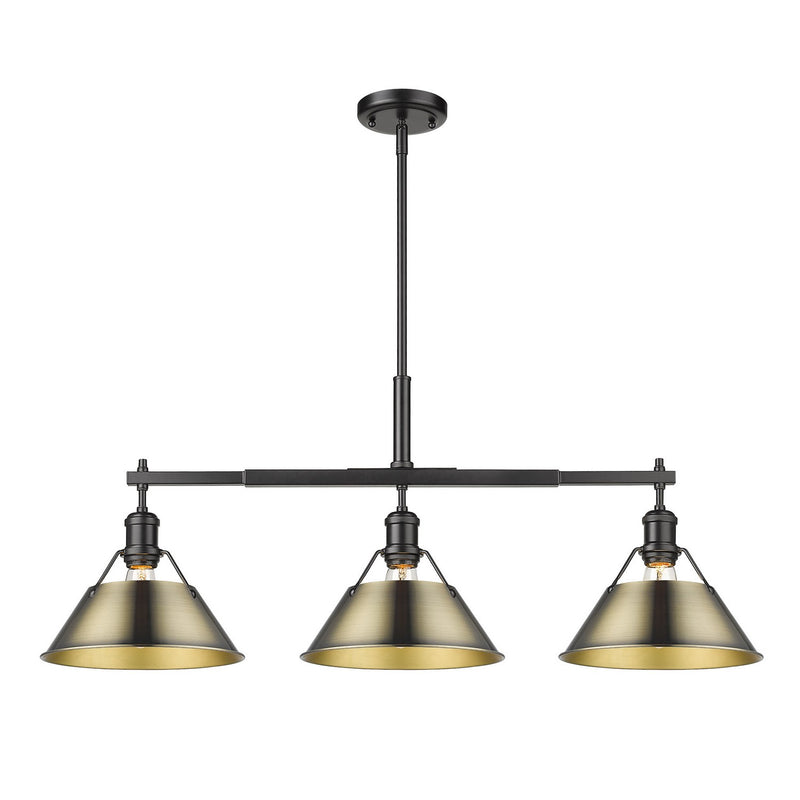 Golden - 3306-LP BLK-AB - Three Light Linear Pendant - Orwell BLK - Matte Black