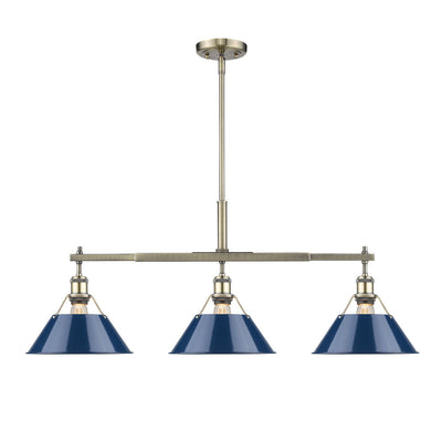 Golden - 3306-LP AB-NVY - Three Light Linear Pendant - Orwell AB - Aged Brass