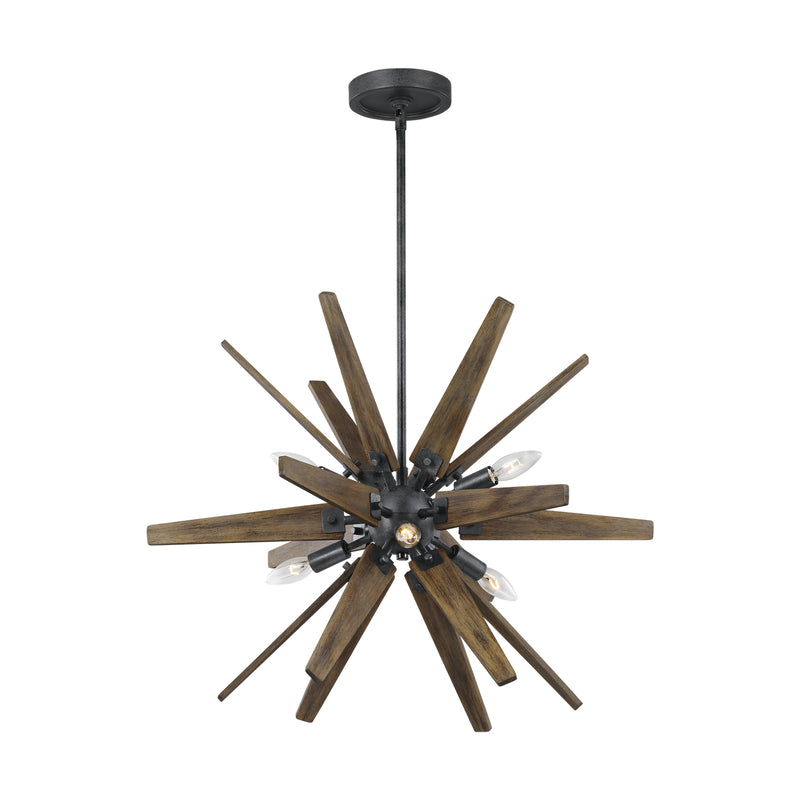 Visual Comfort Studio - F3257/6DWZ/WOW - Six Light Chandelier - Thorne - Dark Weathered Zinc / Weathered Oak