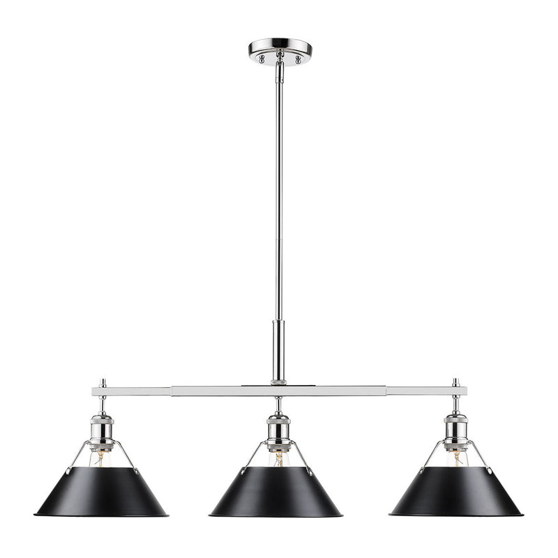 Golden - 3306-LP CH-BLK - Three Light Linear Pendant - Orwell CH - Chrome