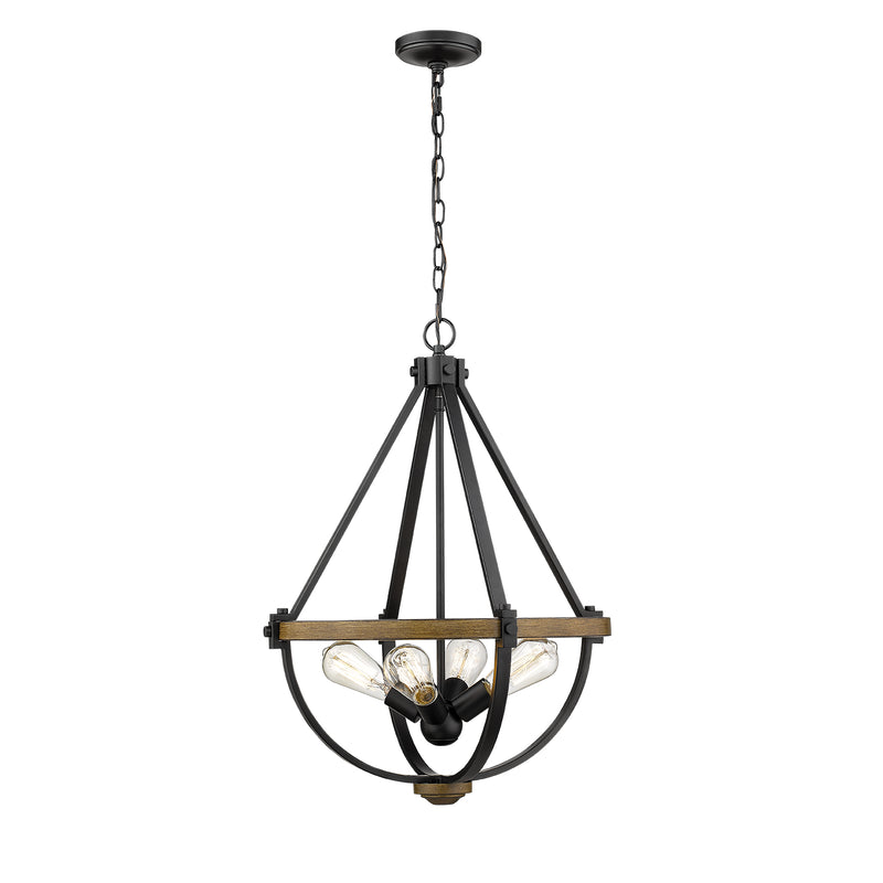 Millennium - 2394-MB/WT - Four Light Pendant - Ellijay - Matte Black/Wood Tone