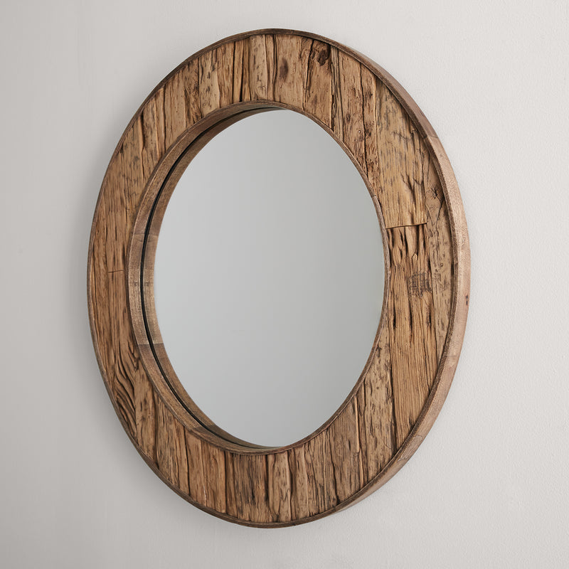 Round Reclaimed Railroad Ties Mirror