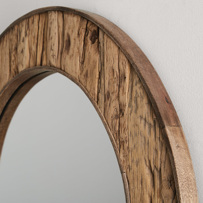 Round Reclaimed Railroad Ties Mirror