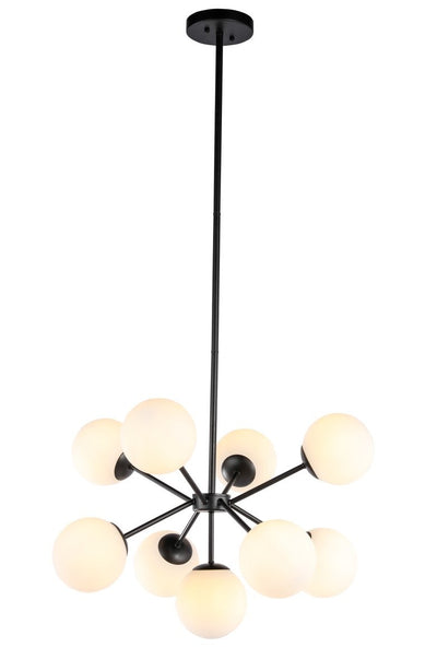 Elegant Lighting - LD5028D27BK - Nine Light Pendant - Jupiter - Black And Frosted White Glass