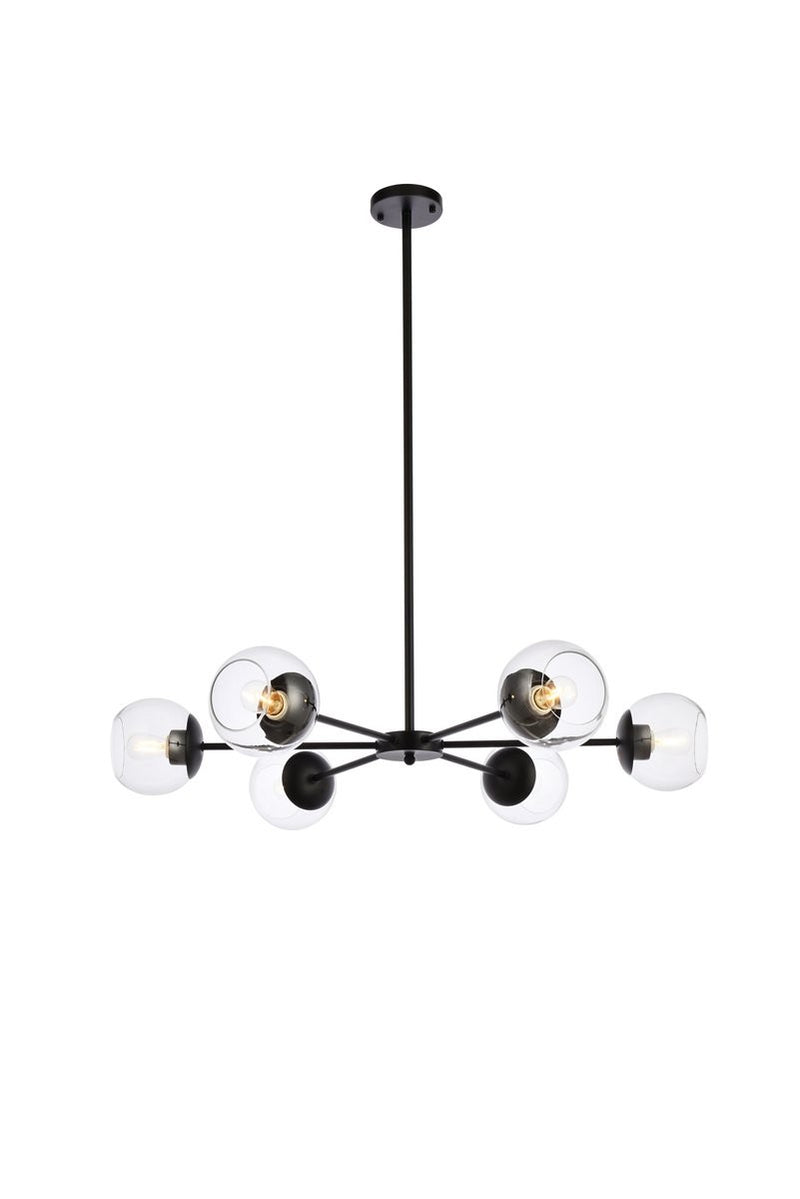 Elegant Lighting - LD642D36BK - Six Light Pendant - Briggs - Black And Clear