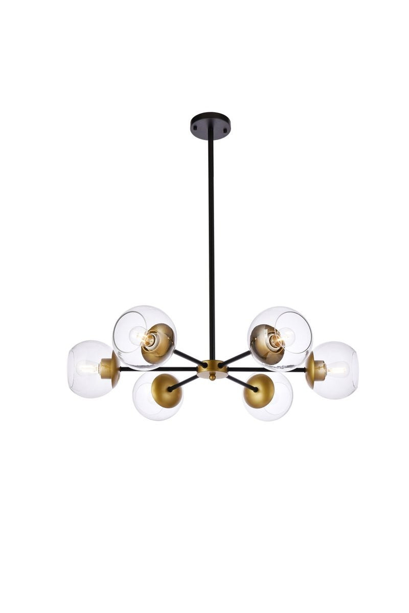 Elegant Lighting - LD644D30BRK - Six Light Pendant - Briggs - Black And Brass And Clear