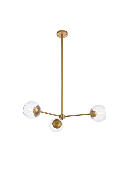 Elegant Lighting - LD646D32BR - Three Light Pendant - Briggs - Brass And Clear