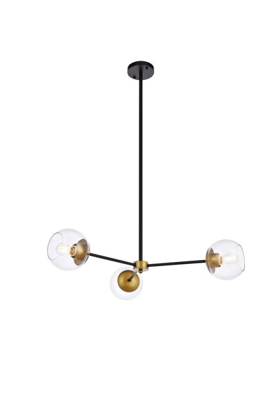 Elegant Lighting - LD646D32BRK - Three Light Pendant - Briggs - Black And Brass And Clear