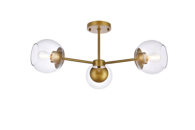 Elegant Lighting - LD648F26BR - Three Light Flush Mount - Briggs - Brass And Clear