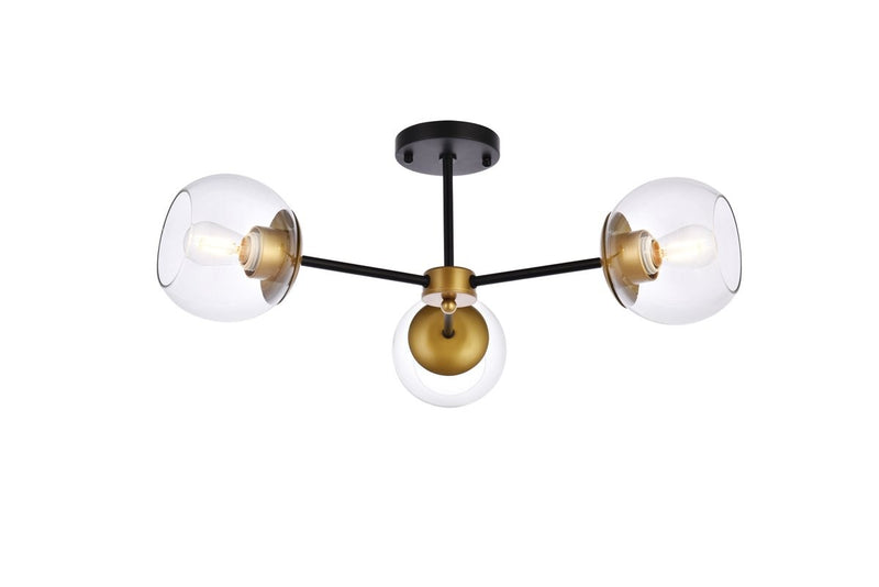 Elegant Lighting - LD648F26BRK - Three Light Flush Mount - Briggs - Black And Brass And Clear