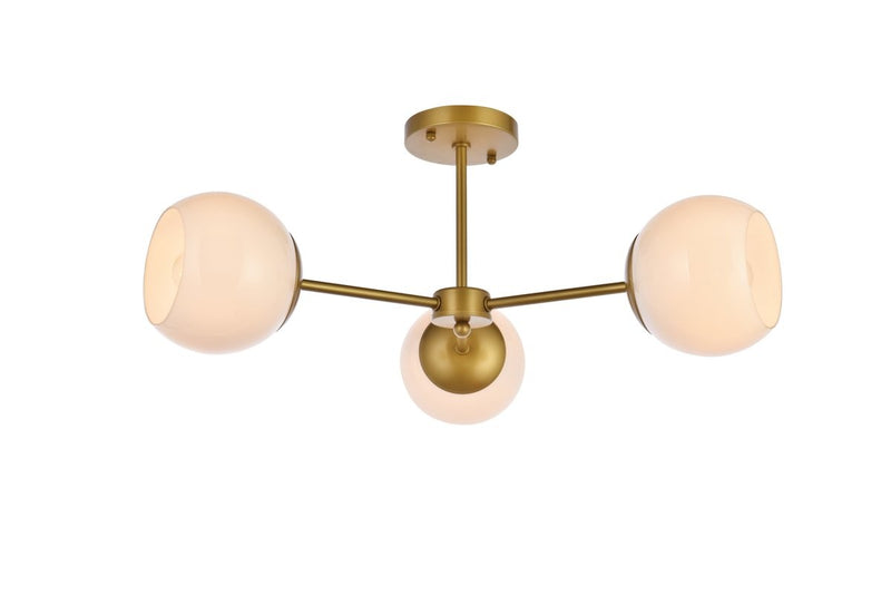 Elegant Lighting - LD649F26BR - Three Light Flush Mount - Briggs - Brass And White