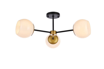 Elegant Lighting - LD649F26BRK - Three Light Flush Mount - Briggs - Black And Brass And White