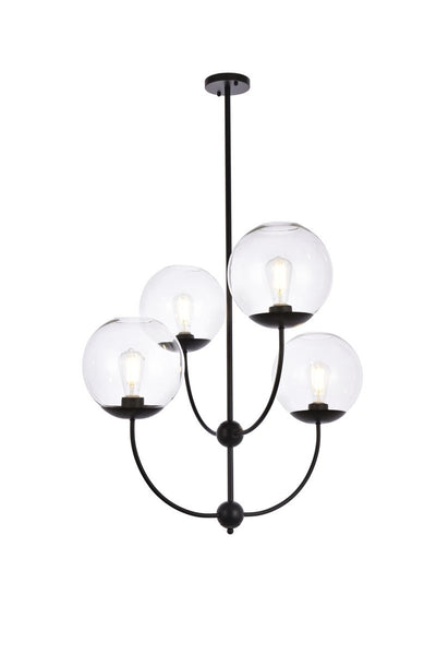 Elegant Lighting - LD652D30BK - Four Light Pendant - Lennon - Black And Clear