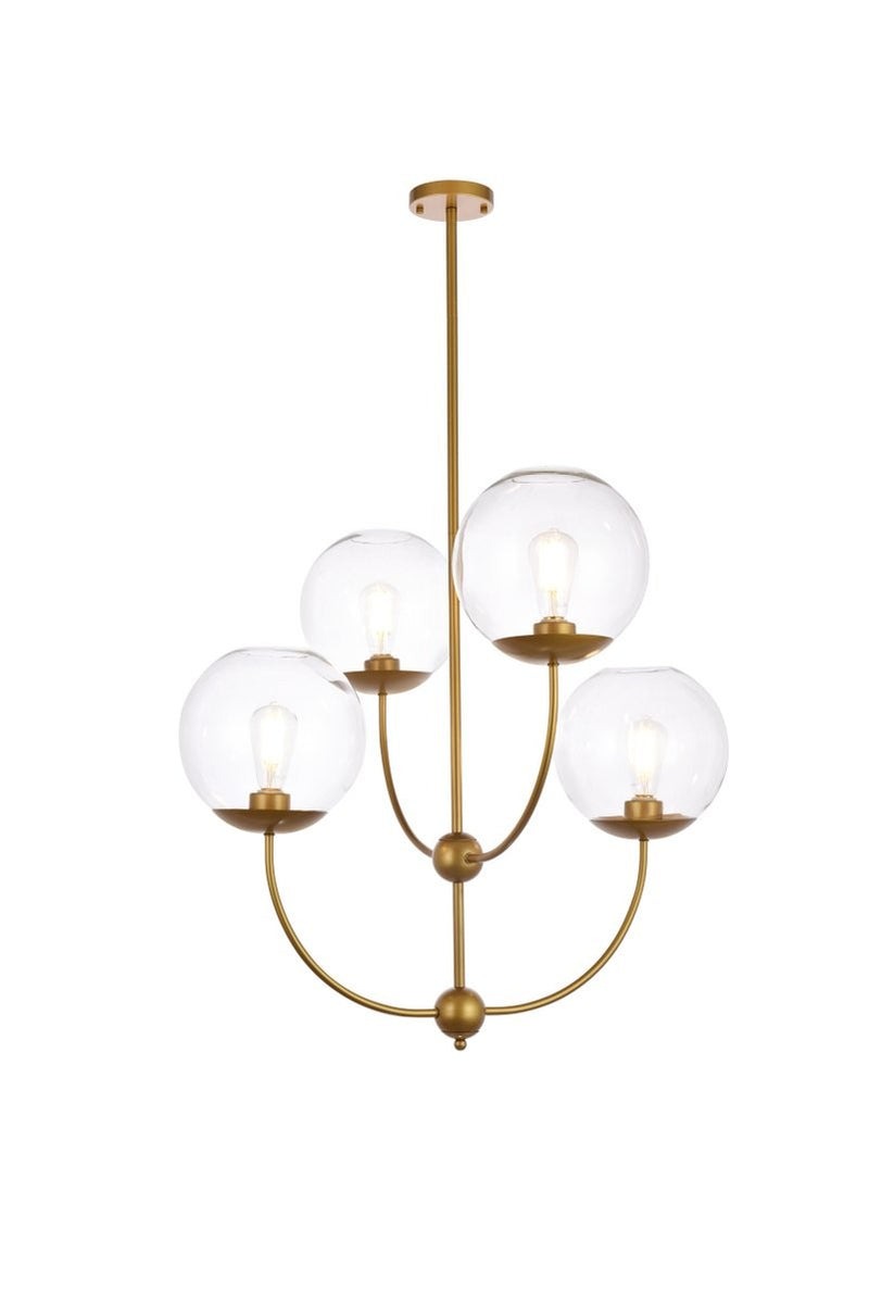 Elegant Lighting - LD652D30BR - Four Light Pendant - Lennon - Brass And Clear