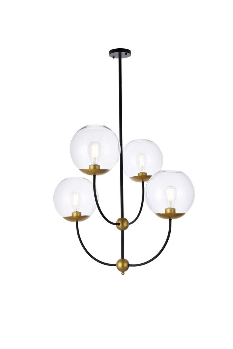 Elegant Lighting - LD652D30BRK - Four Light Pendant - Lennon - Black And Brass And Clear