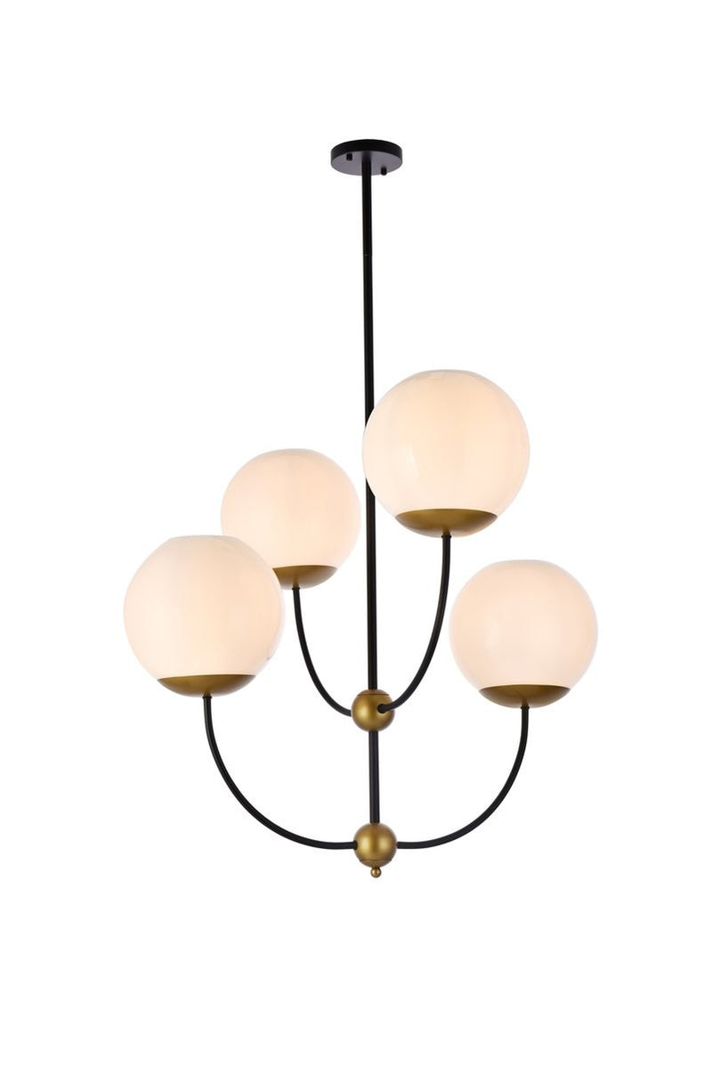 Elegant Lighting - LD653D30BRK - Four Light Pendant - Lennon - Black And Brass And White