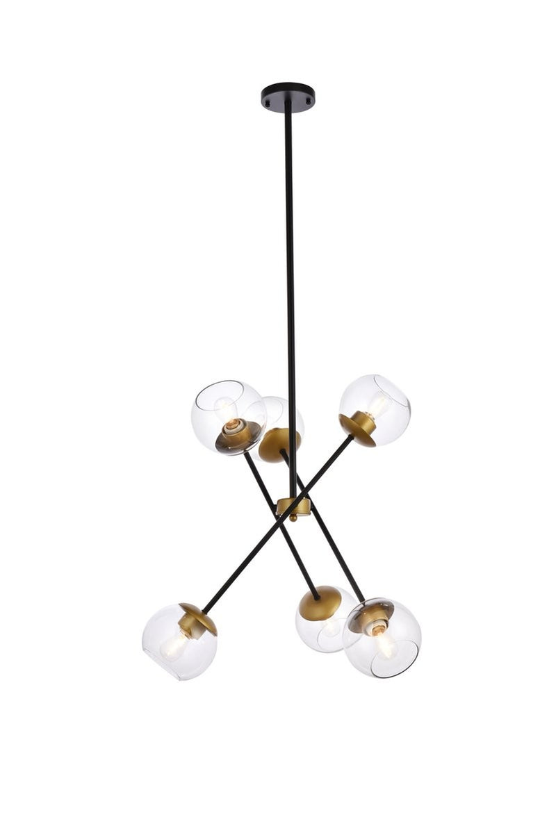 Elegant Lighting - LD656D24BRK - Six Light Pendant - Axl - Black And Brass And Clear