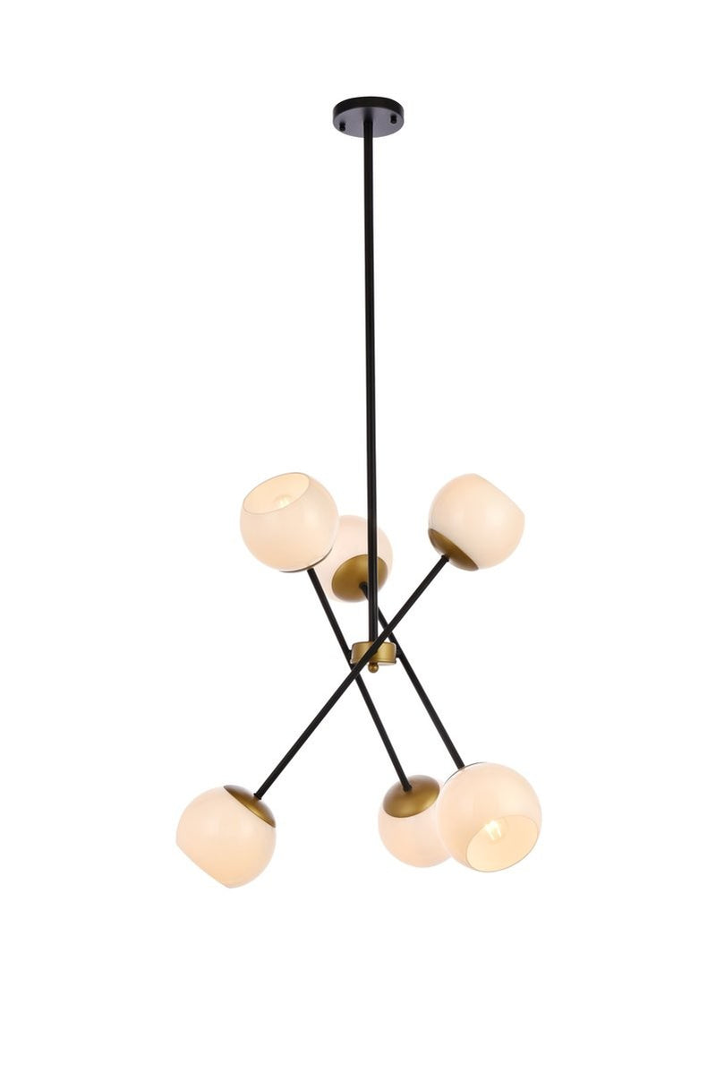 Elegant Lighting - LD657D24BRK - Six Light Pendant - Axl - Black And Brass And White