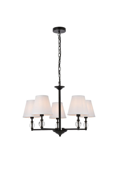 Elegant Lighting - LD7024D25BK - Five Light Pendant - Bethany - Black And White Fabric Shade