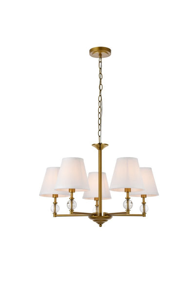 Elegant Lighting - LD7024D25BR - Five Light Pendant - Bethany - Brass And White Fabric Shade