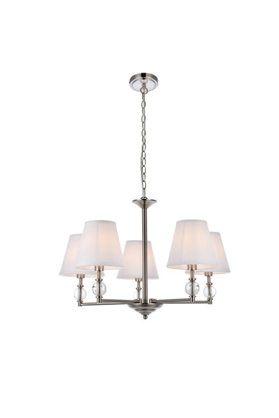 Elegant Lighting - LD7024D25SN - Five Light Pendant - Bethany - Satin Nickel And White Fabric Shade