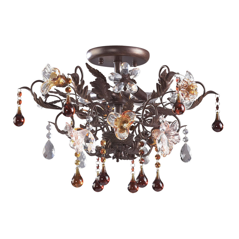 ELK Home - 7044/3 - Three Light Semi Flush Mount - Cristallo Fiore - Deep Rust