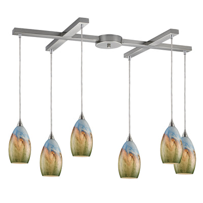 ELK Home - 10077/6 - Six Light Pendant - Geologic - Satin Nickel