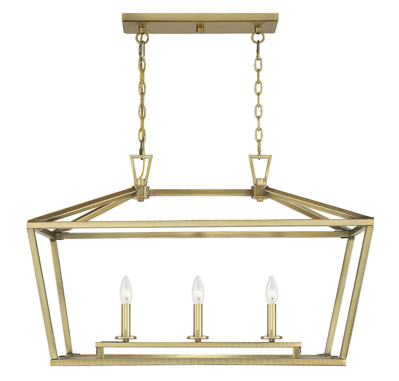 Savoy House - 1-323-3-322 - Three Light Linear Chandelier - Townsend - Warm Brass