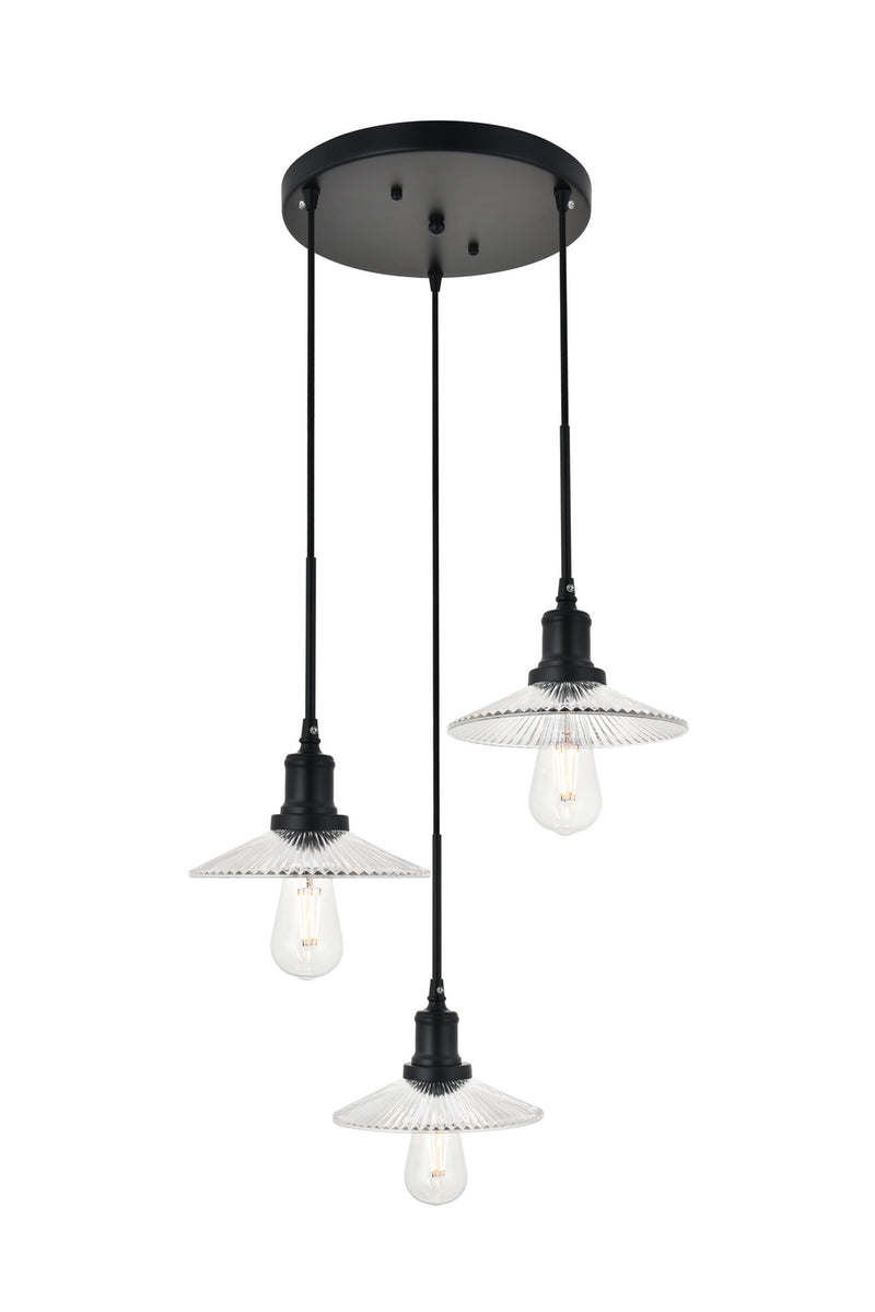 Elegant Lighting - LD4040D19BK - Three Light Pendant - Waltz - Black And Clear