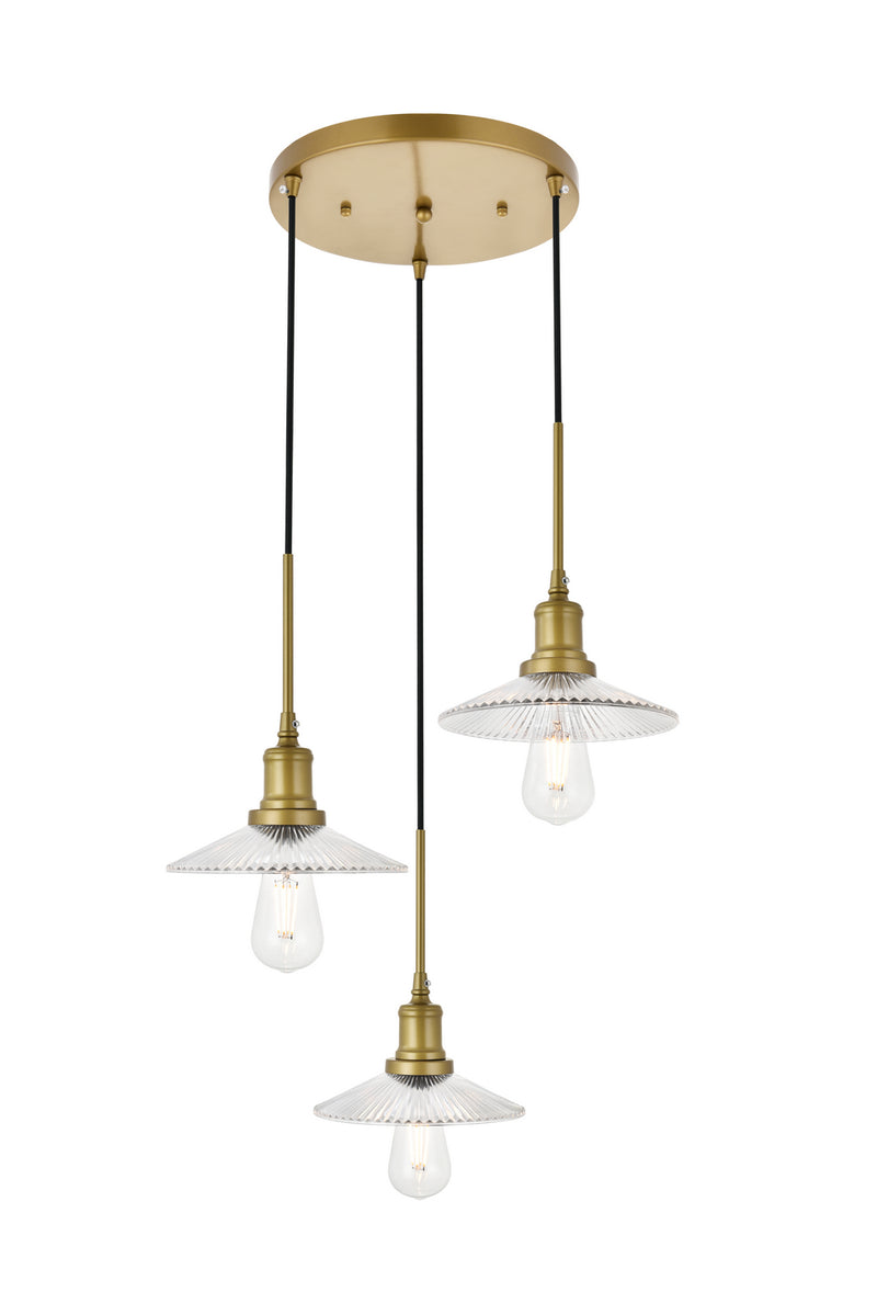 Elegant Lighting - LD4040D19BR - Three Light Pendant - Waltz - Brass And Clear