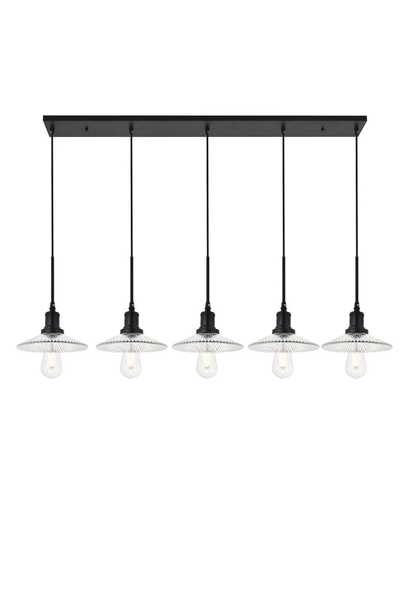 Elegant Lighting - LD4040D48BK - Five Light Pendant - Waltz - Black And Clear