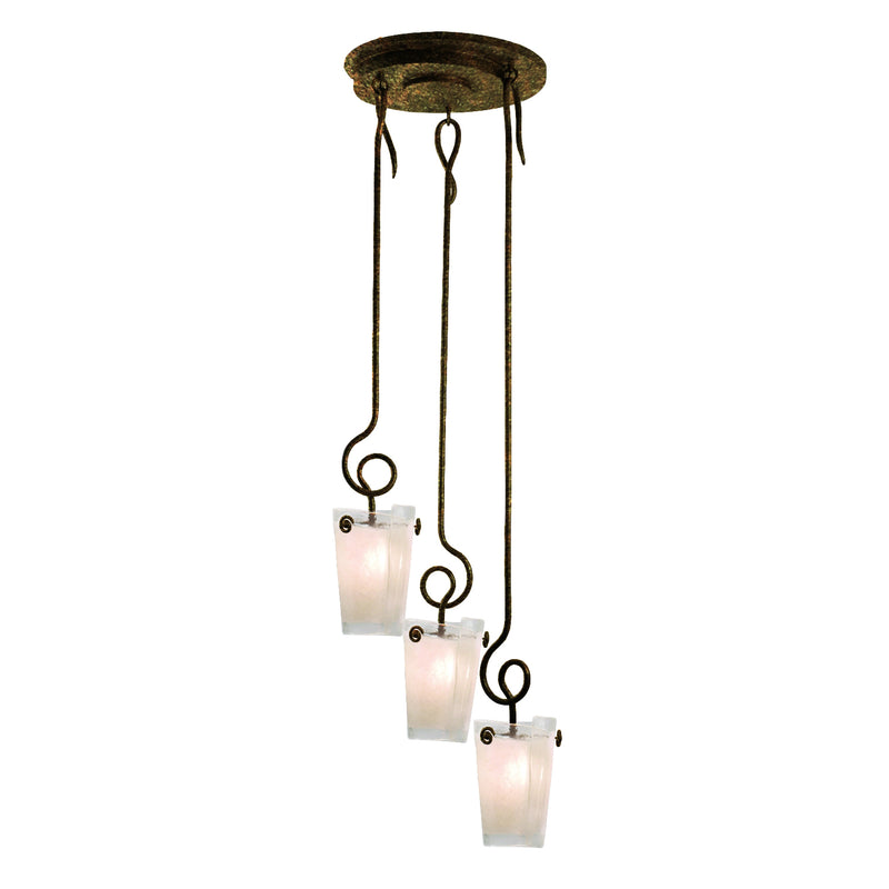 Kalco - 4302AC/FROST - Three Light Foyer Pendant - Tribecca - Antique Copper