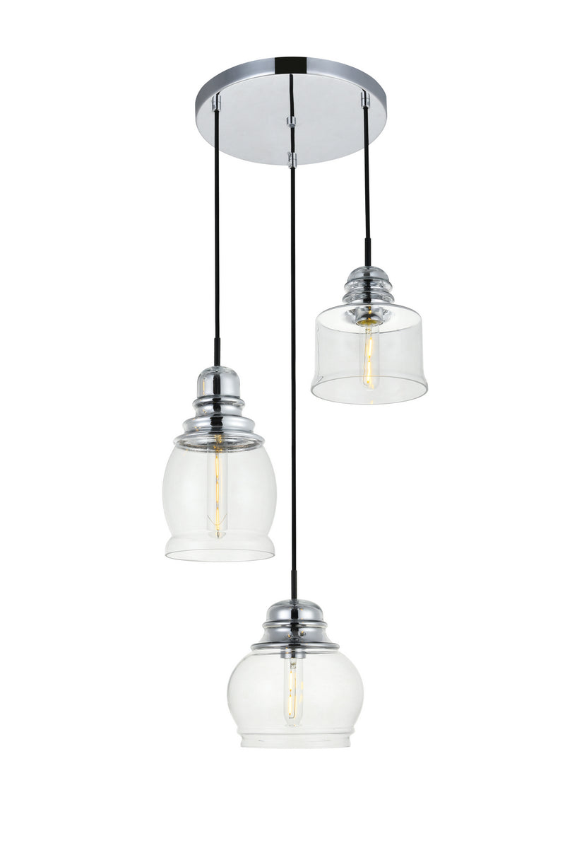 Elegant Lighting - LD2239C - Three Light Pendant - Kenna - Chrome And Clear