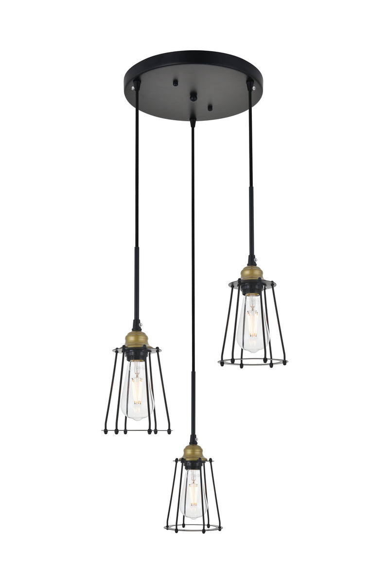 Elegant Lighting - LD4047D16BRB - Three Light Pendant - Auspice - Brass And Black